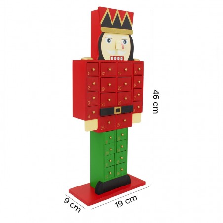 Soldat Casse-Noisette avec calendrier de l'Avent en bois 46Hx19Lx9P cm