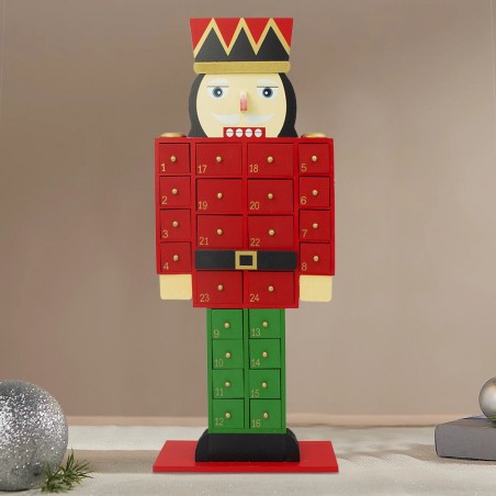 Soldat Casse-Noisette avec calendrier de l'Avent en bois 46Hx19Lx9P cm