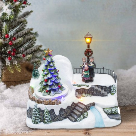 Village de Noël Scénario 361005 Éclairage Musique Et Mouvement 18x13x16Cm