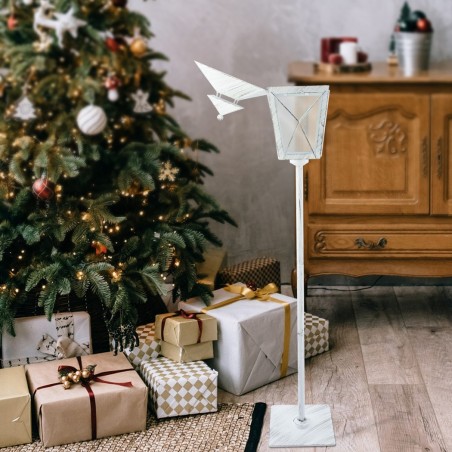 Lampadaire de Noël blanc décoration en métal et verre 106Hx18x18 cm