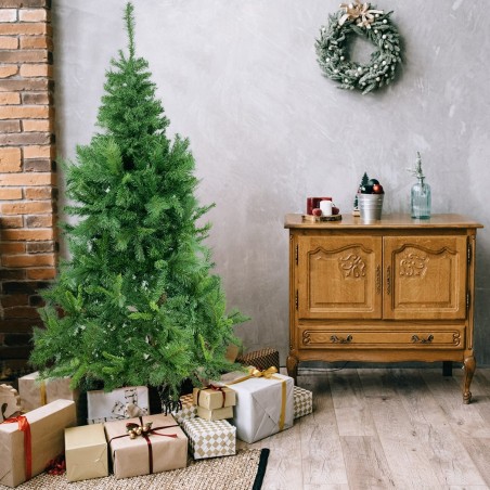 Arbre de Noël artificiel PVC 210cm pommes de pin branches pliantes