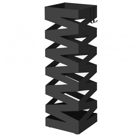 Porte-parapluies en métal noir carré design moderne crochets 49x15,5cm