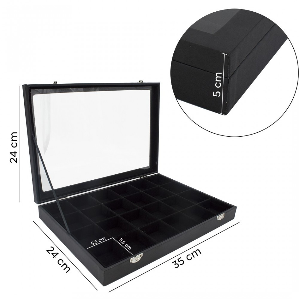 Boîte à bijoux noire à 24 compartiments...