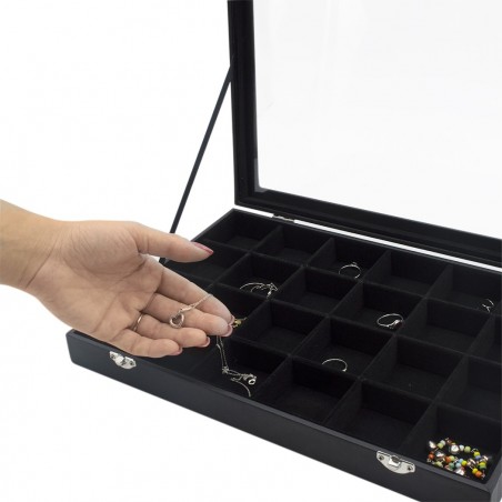 Boîte à bijoux noire à 24 compartiments Présentoir à bijoux pliable