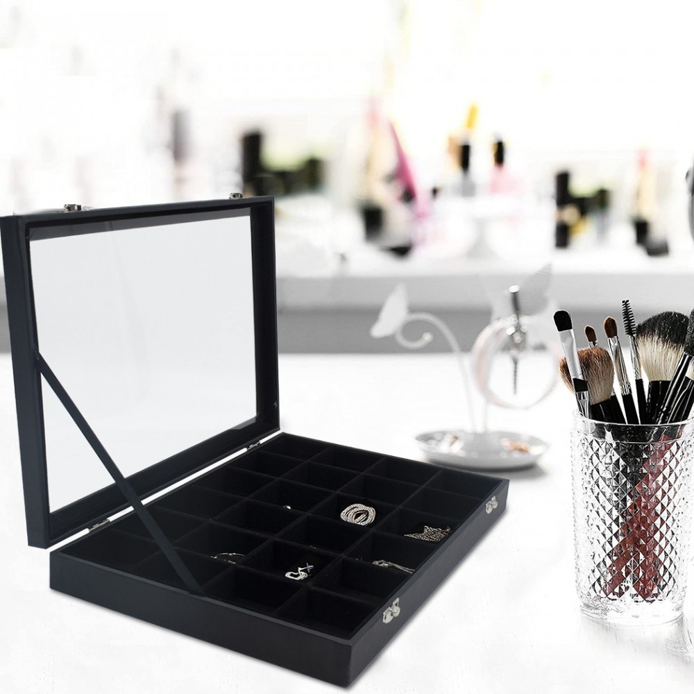 Boîte à bijoux noire à 24 compartiments...