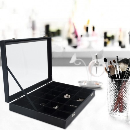 Boîte à bijoux noire à 24 compartiments Présentoir à bijoux pliable
