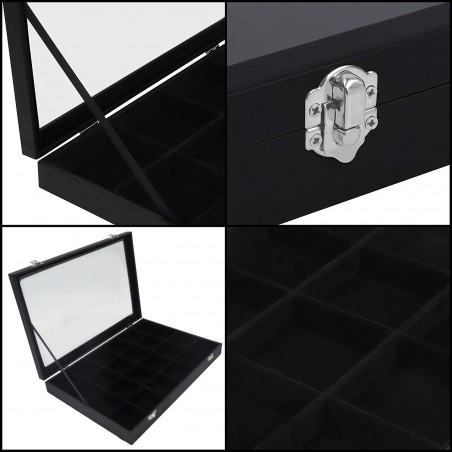 Boîte à bijoux noire à 24 compartiments Présentoir à bijoux pliable