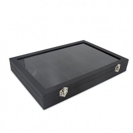 Boîte à bijoux noire à 24 compartiments Présentoir à bijoux pliable