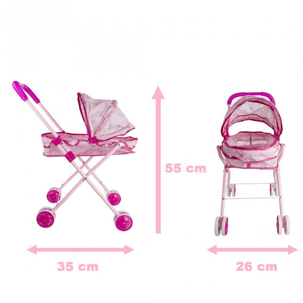 101246 Poussette pliante pour poupée rose avec...