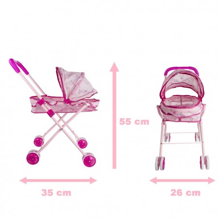 101246 Poussette pliante pour poupée rose avec auvent