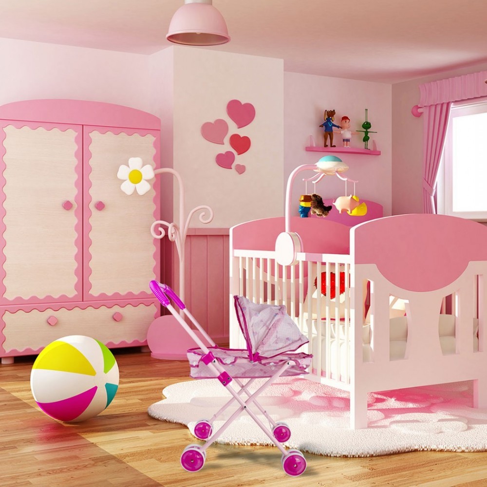 101246 Poussette pliante pour poupée rose avec...