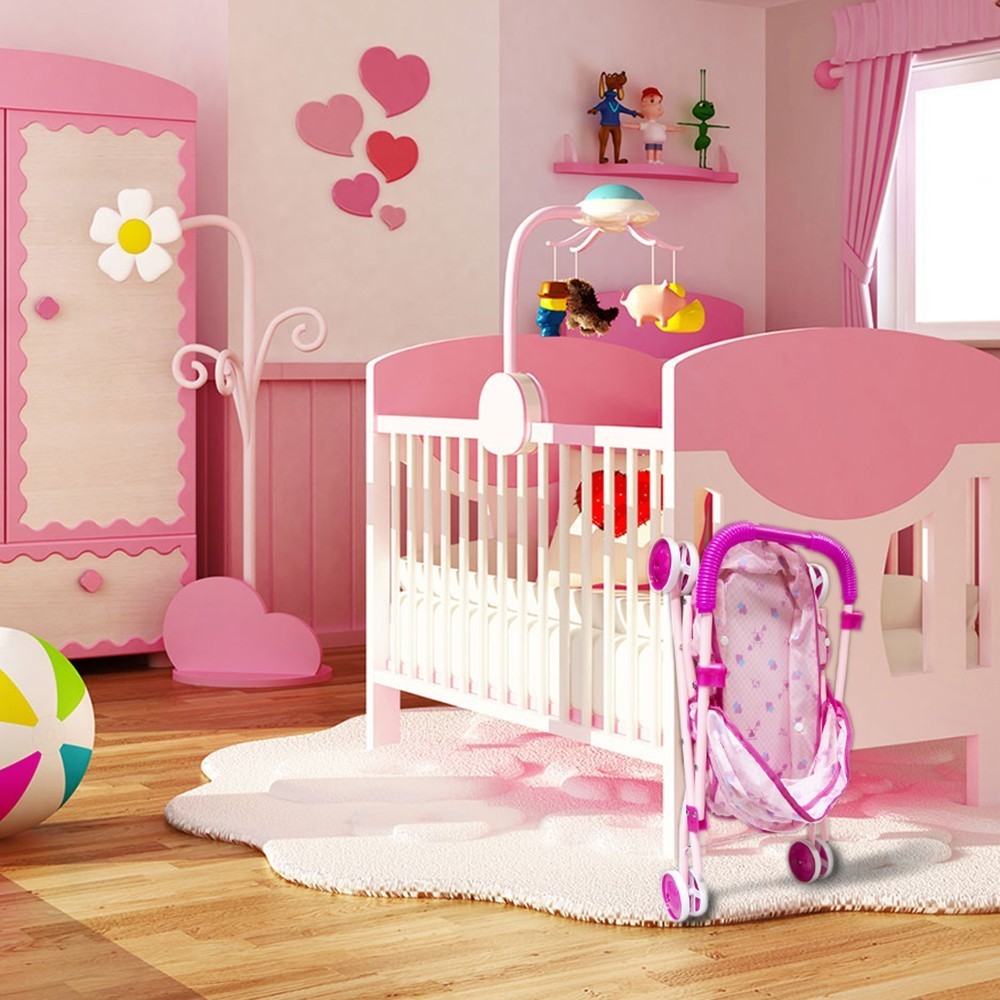 101246 Poussette pliante pour poupée rose avec...