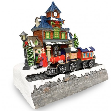 361026 Station carrousel de Noël Lumières, sons et mouvements 24x15x26 cm
