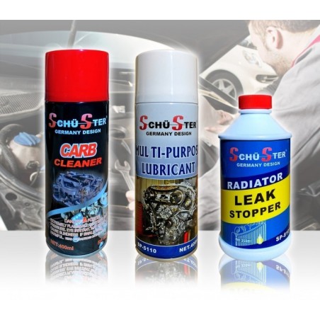 Kit de 3 produits Schu-Ster pour le maintien du radiateur de voiture et des pièces mécaniques