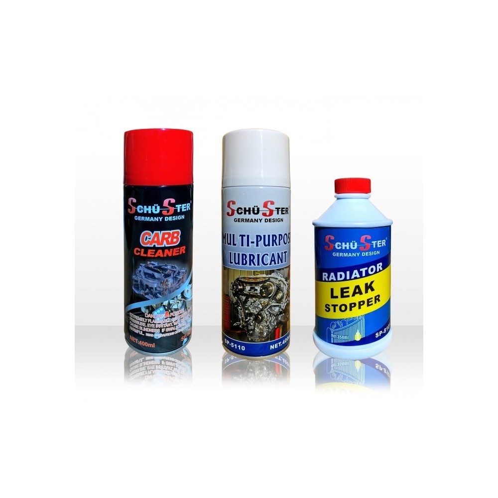 Kit de 3 produits Schu-Ster pour le maintien du radiateur de voiture et des pièces mécaniques