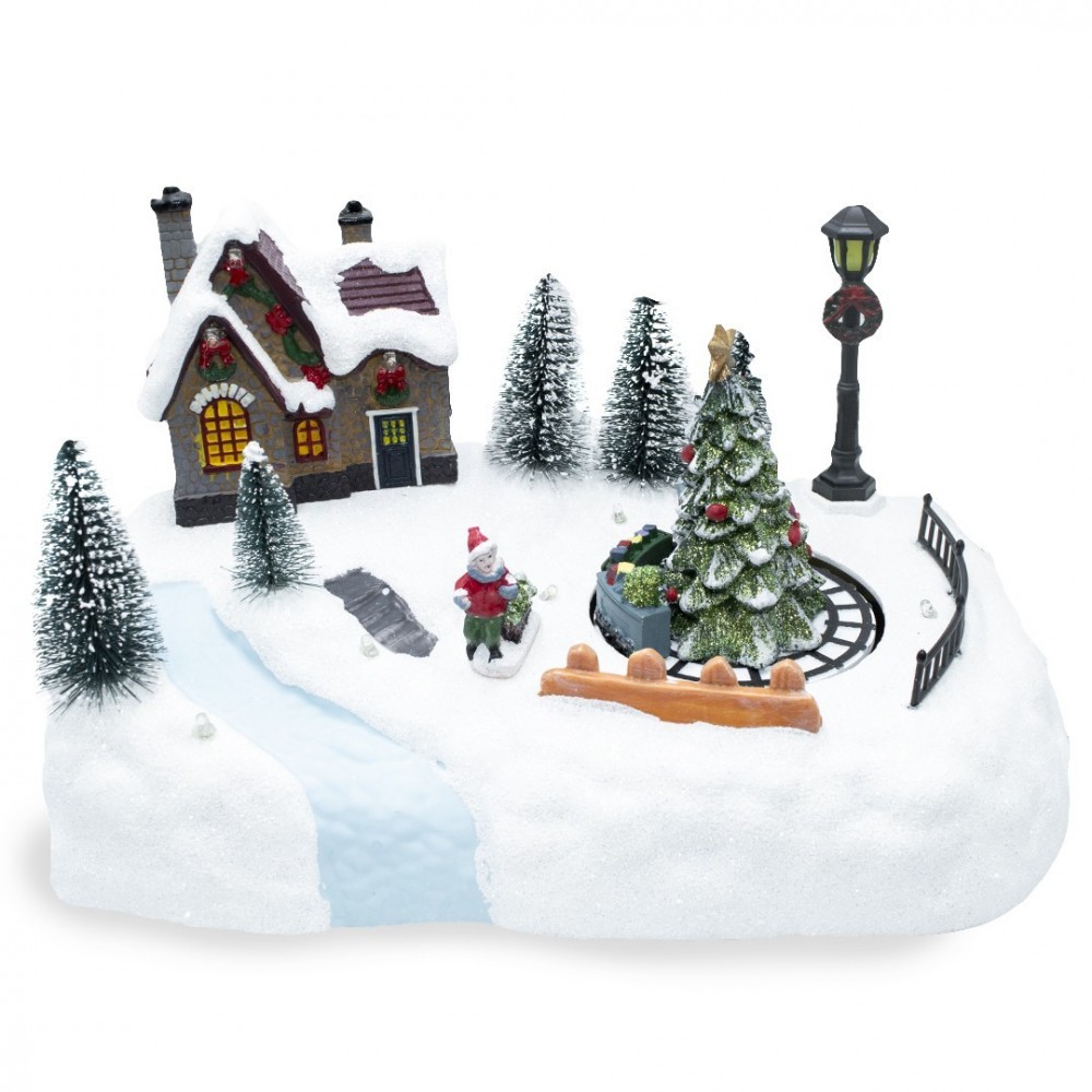 361041 Carrousel paysage de Noël Lumières de Noël Sons et mouvements 20x20x16 cm