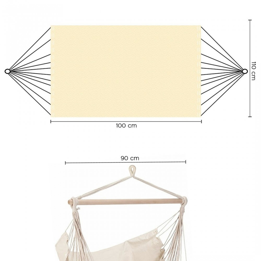 Hamac en coton suspendu CRUDO Support en bois,...