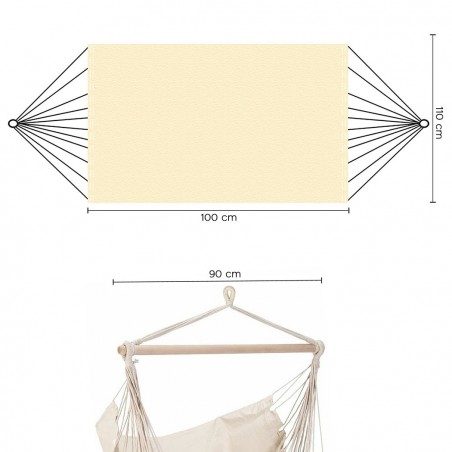 Hamac en coton suspendu CRUDO Support en bois, Chaise à bascule de jardin