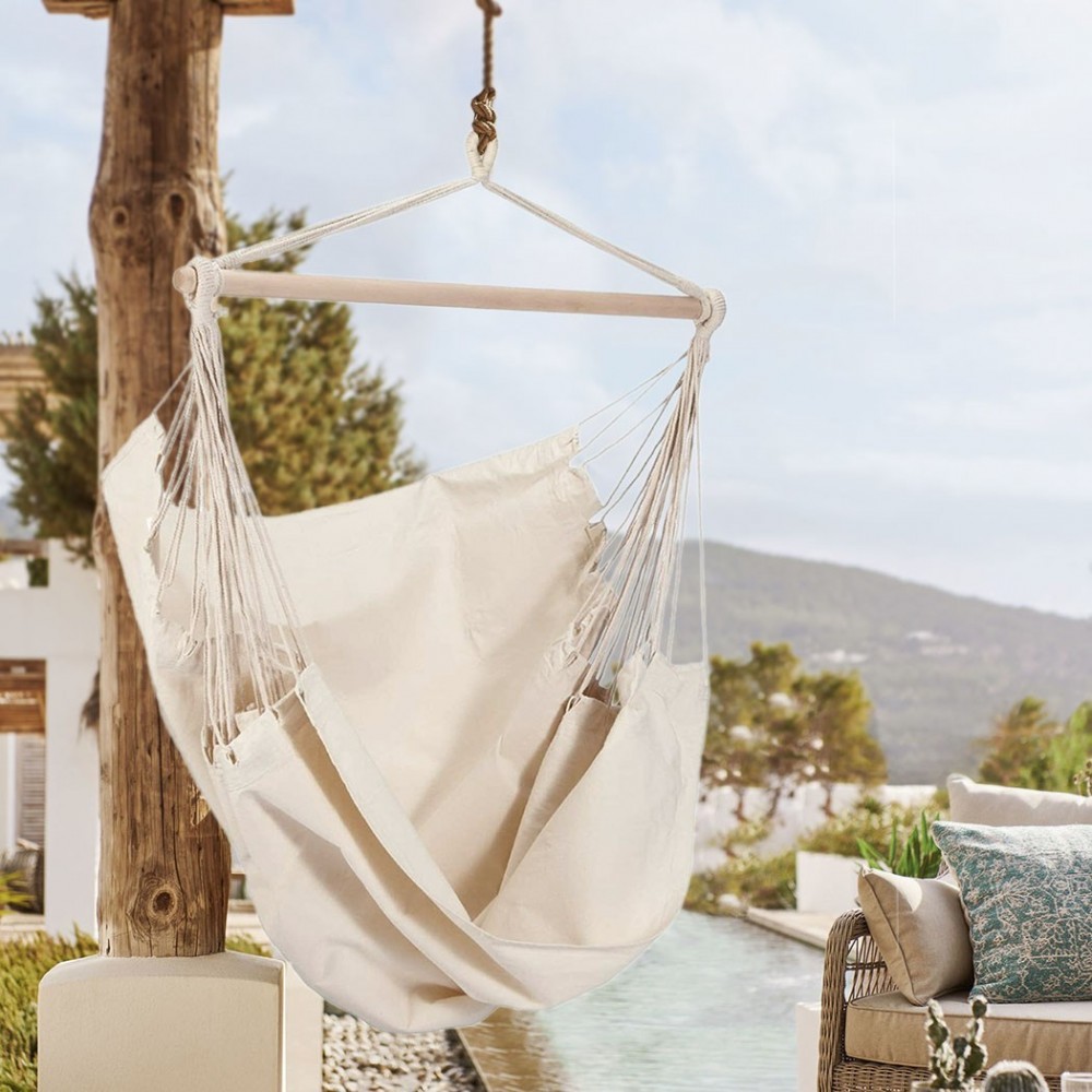 Hamac en coton suspendu CRUDO Support en bois,...