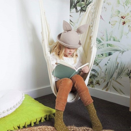 Hamac en coton suspendu CRUDO Support en bois, Chaise à bascule de jardin