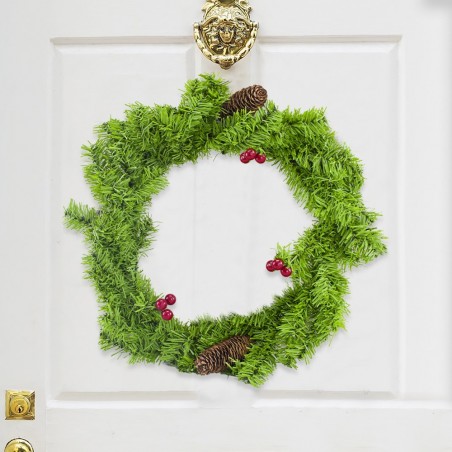 245008 Couronne de porte ronde avec baies et pommes de pin décorations de Noël