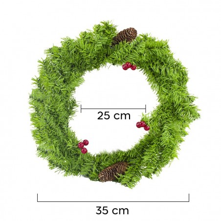 245008 Couronne de porte ronde avec baies et pommes de pin décorations de Noël