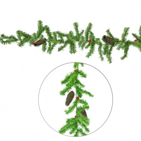245009 Couronne de Noël branches d'arbre avec baies et pommes de pin 280 cm long