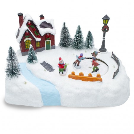 361040 Carrousel de Noël patinoire avec lumières, sons et mouvements 20x20x16 cm