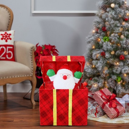 401003 Père Noël Boîte cadeaux décoration avec lumières et mouvement 29x20x42cm