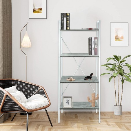 Bibliothèque industrielle étagères métal 4 étagères couleur ciment 60x33x150cm