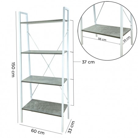 Bibliothèque industrielle étagères métal 4 étagères couleur ciment 60x33x150cm
