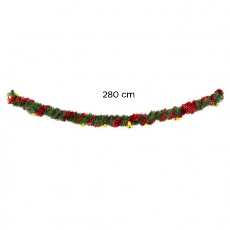 778773 Couronne de Noël tressée 280cm avec cloches, boules rouges et dorées
