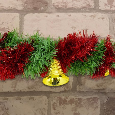 778773 Couronne de Noël tressée 280cm avec cloches, boules rouges et dorées