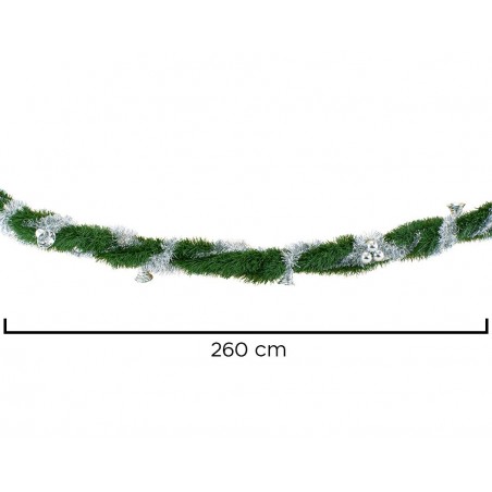 778797 Couronne de Noël tressée 260cm avec cloches et boules couleur argent