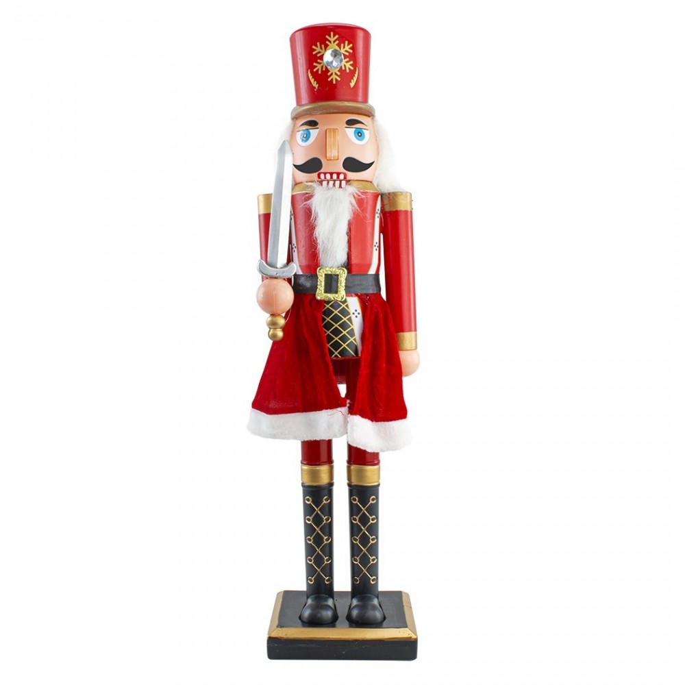 392028 Décoration de Noël Casse-Noisette soldat avec robe rouge et épée 80 cm