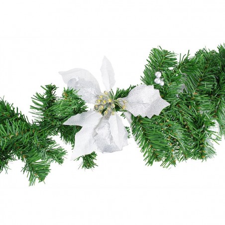 326592 Couronne de Noël sur branche d'arbre 2 Mt avec houx et ornements argentés