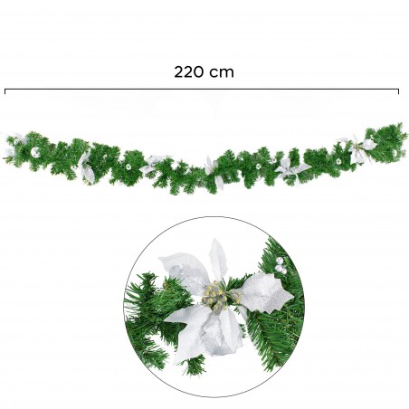 326592 Couronne de Noël sur branche d'arbre 2 Mt avec houx et ornements argentés