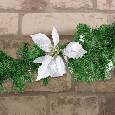 326592 Couronne de Noël sur branche d'arbre 2 Mt avec houx et ornements argentés