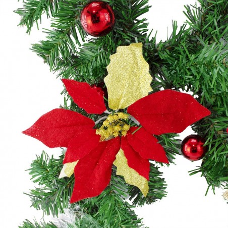 326608 Couronne de Noël pour porte avec nœuds et fleurs rouges 40x95 cm