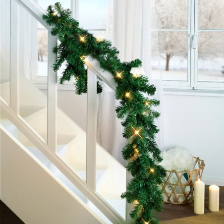 Couronne de Noël 2,5m branche d'arbre 140 pointes avec lumières chaudes à piles