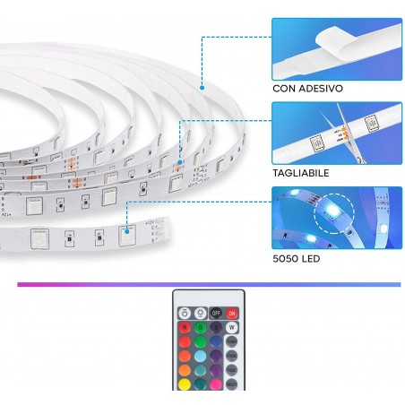 5050 Bande LED RVB 5mt Luminosité Couleur Rythme réglable APP ou télécommande