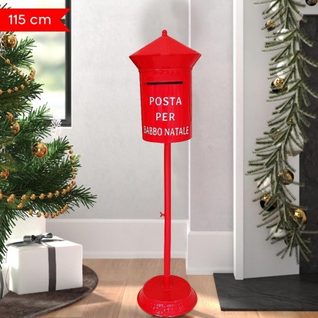 280034 Père Noël Boîte aux lettres ronde 115cm couleur rouge décoration de Noël