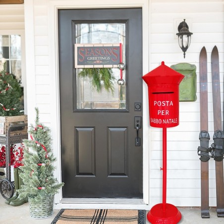 280034 Père Noël Boîte aux lettres ronde 115cm couleur rouge décoration de Noël