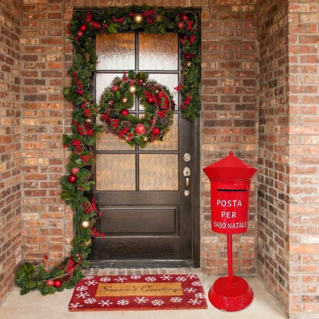 280035 Père Noël Boîte aux lettres ronde 80cm Couleur rouge Décoration de Noël