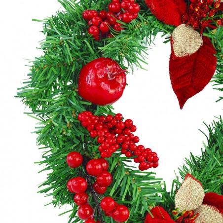 Couronne de porte de Noël ronde de 35 cm avec décorations rouges