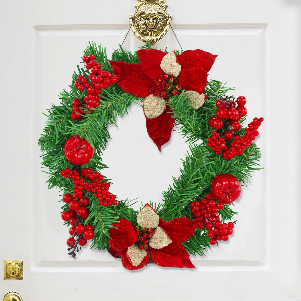 Couronne de porte de Noël ronde de 35 cm avec...