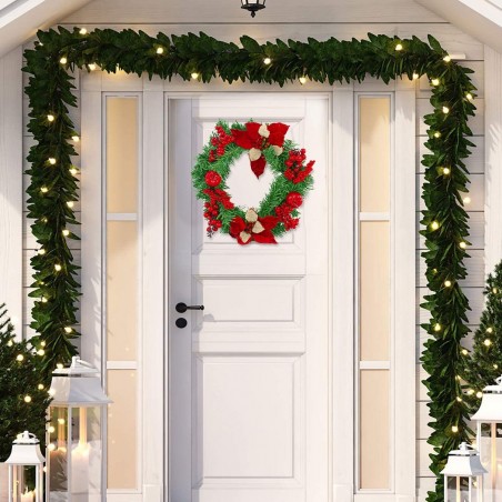 Couronne de porte de Noël ronde de 35 cm avec décorations rouges