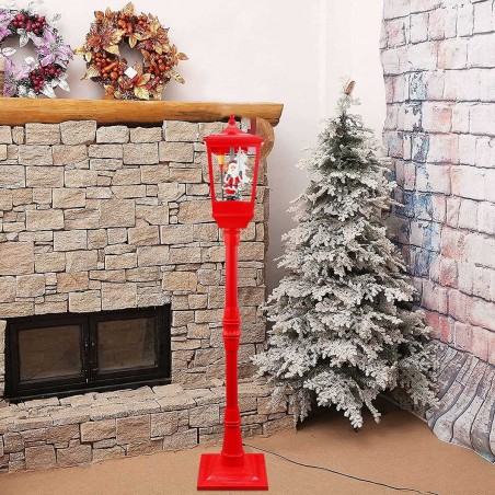 34003 Lanterne de Noël rouge H135 cm Décoration avec musique et mini lumières