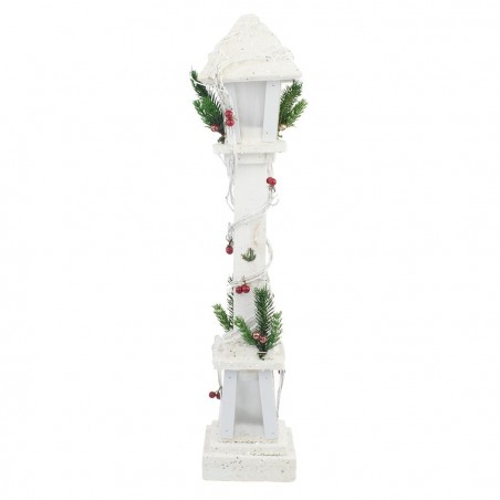 662430 Lanterne de Noël en bois décor blanc 61 cm avec lumière LED chaude