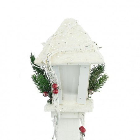 662430 Lanterne de Noël en bois décor blanc 61 cm avec lumière LED chaude